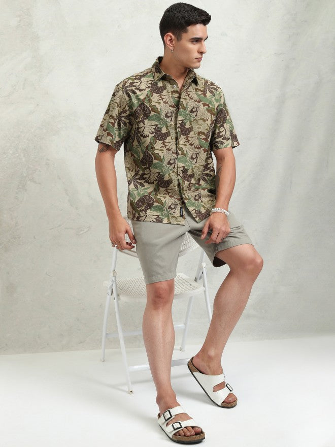 Highlander Men Khaki Printed Oversized Fit Casual Shirt - Khaki - Image 2