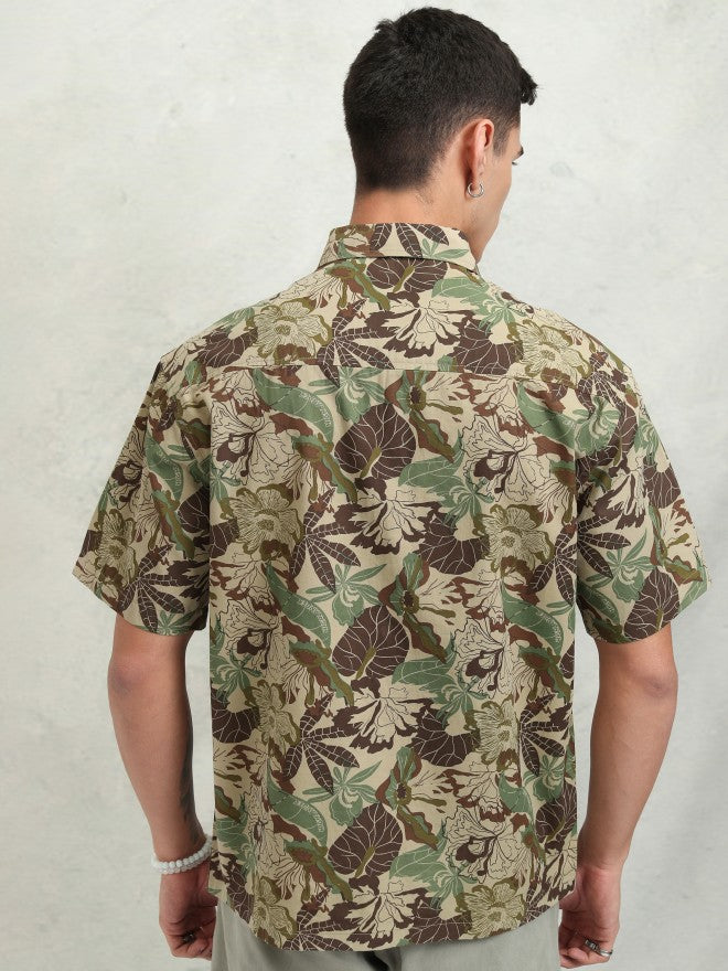 Highlander Men Khaki Printed Oversized Fit Casual Shirt - Khaki - Image 3