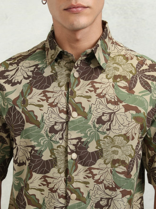 Highlander Men Khaki Printed Oversized Fit Casual Shirt - Khaki - Image 5