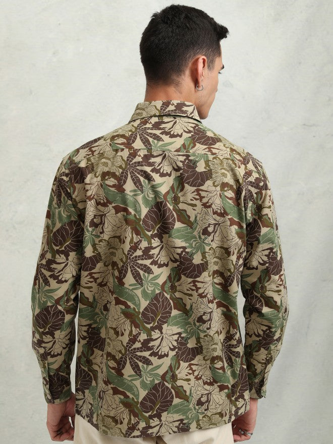 Highlander Men Khaki Printed Oversized Fit Casual Shirt - Khaki - Image 3
