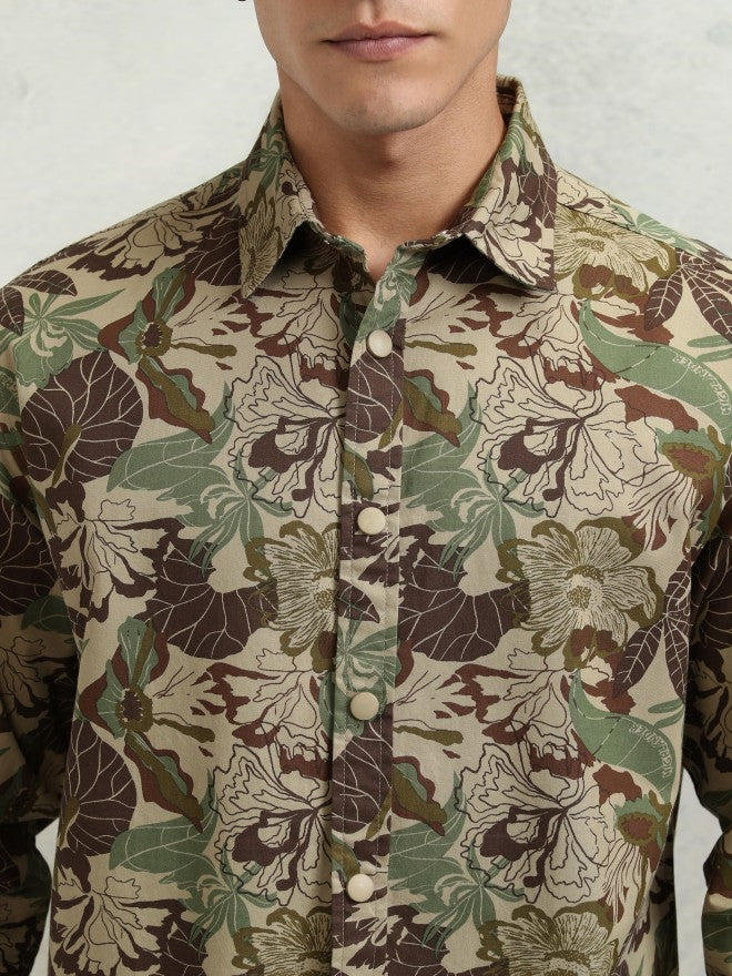 Highlander Men Khaki Printed Oversized Fit Casual Shirt - Khaki - Image 5