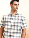 Highlander Men Cream Checked Oversized Fit Casual Shirt - Cream - Image 1