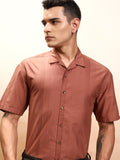 Highlander Men Rust Striped Oversized Fit Casual Shirt - Rust - Image 1