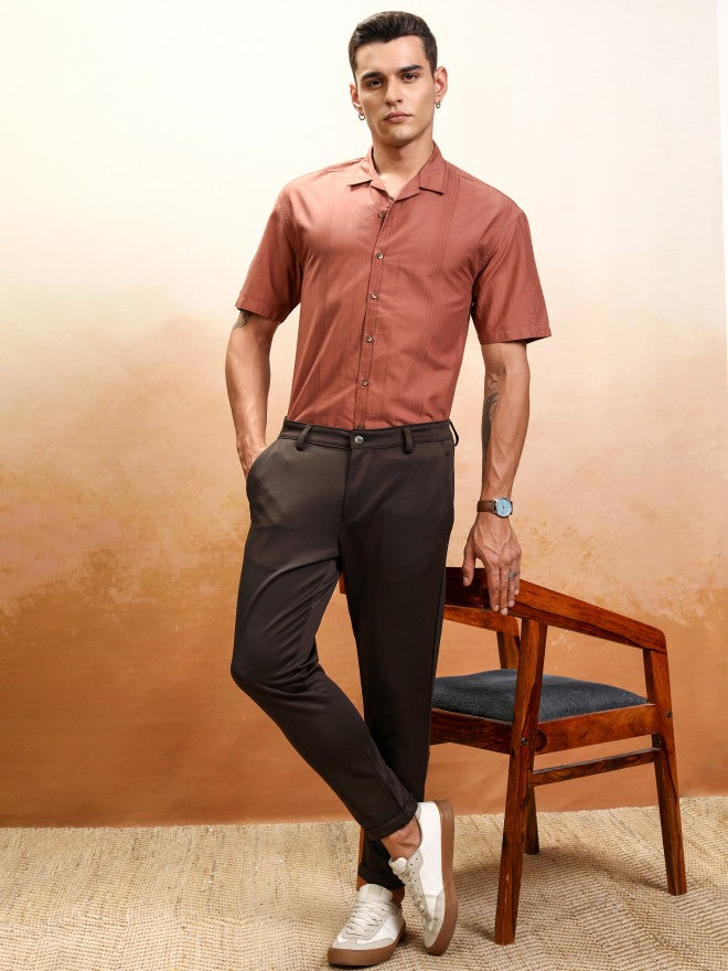 Highlander Men Rust Striped Oversized Fit Casual Shirt - Rust - Image 2