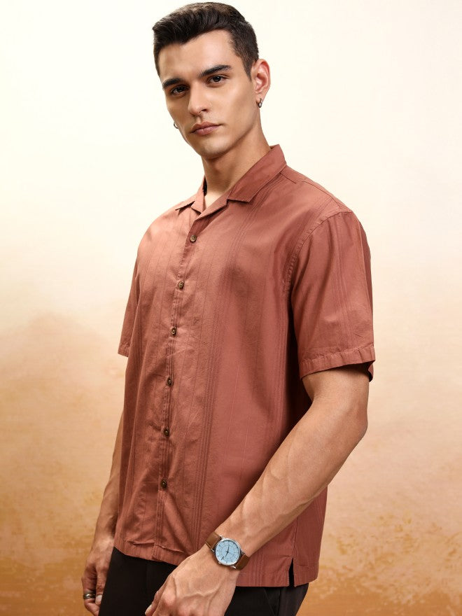 Highlander Men Rust Striped Oversized Fit Casual Shirt - Rust - Image 4
