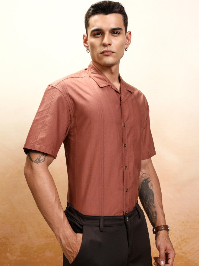 Highlander Men Rust Striped Oversized Fit Casual Shirt - Rust - Image 6