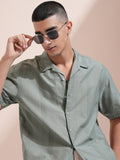 Highlander Men Olive Striped Oversized Fit Casual Shirt - Olive - Image 1