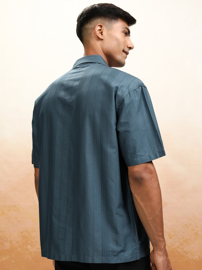 Highlander Men Blue Striped Oversized Fit Casual Shirt - Blue - Image 3