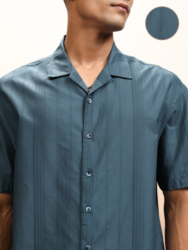 Highlander Men Blue Striped Oversized Fit Casual Shirt - Blue - Image 5