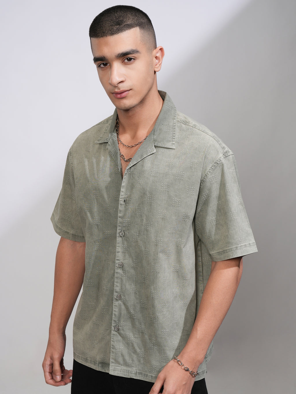 Highlander Men Green Textured Oversized Fit Casual Shirt - Green - Image 4