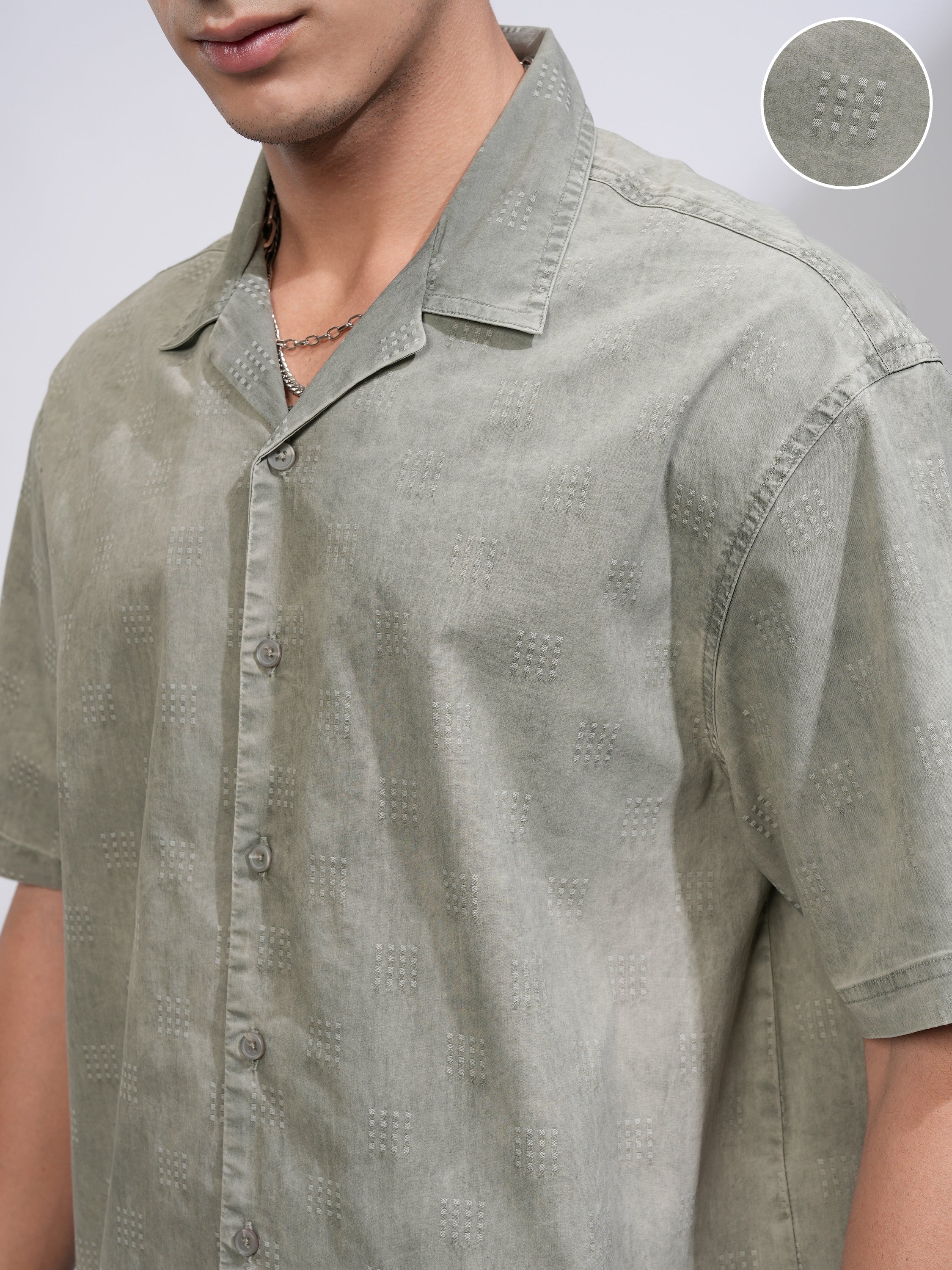 Highlander Men Green Textured Oversized Fit Casual Shirt - Green - Image 5