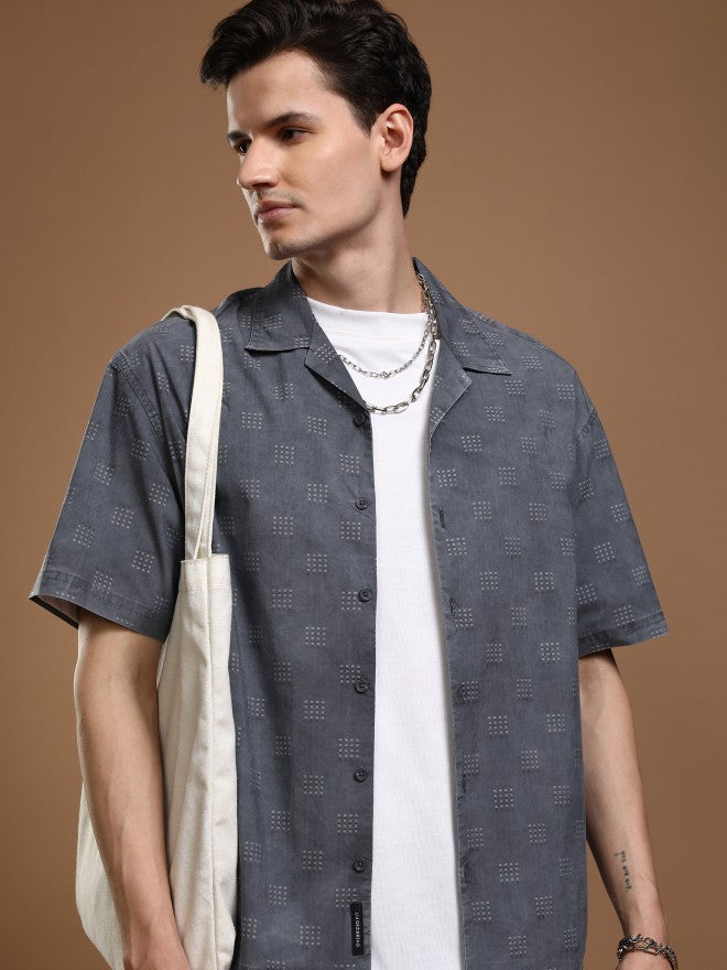 Highlander Men Blue Faded Oversized Fit Casual Shirt - Blue - Image 1