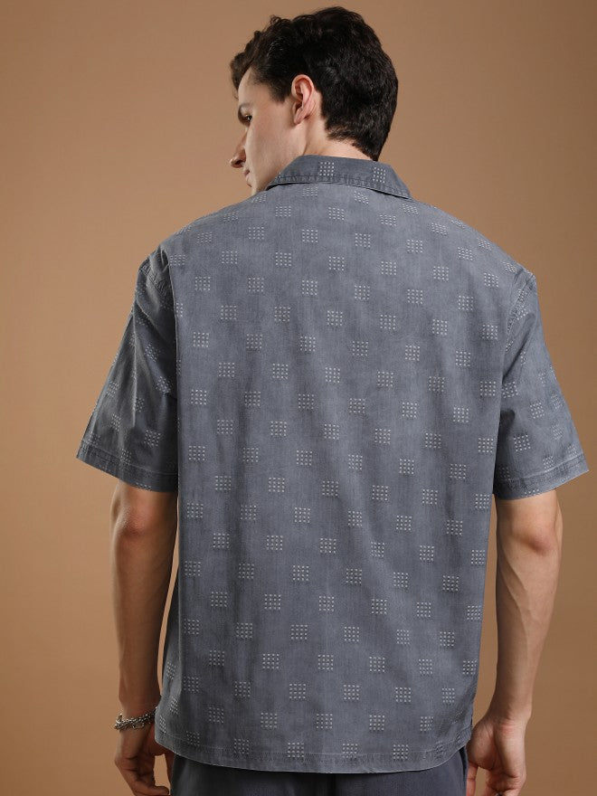 Highlander Men Blue Faded Oversized Fit Casual Shirt - Blue - Image 3