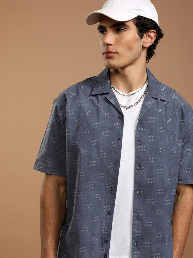 Highlander Men Blue Faded Oversized Fit Casual Shirt - Blue - Image 1