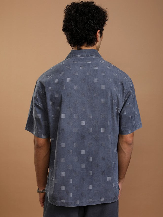 Highlander Men Blue Faded Oversized Fit Casual Shirt - Blue - Image 3