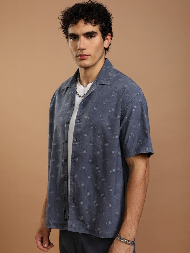 Highlander Men Blue Faded Oversized Fit Casual Shirt - Blue - Image 4