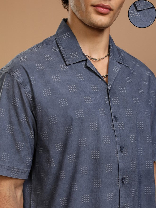 Highlander Men Blue Faded Oversized Fit Casual Shirt - Blue - Image 5
