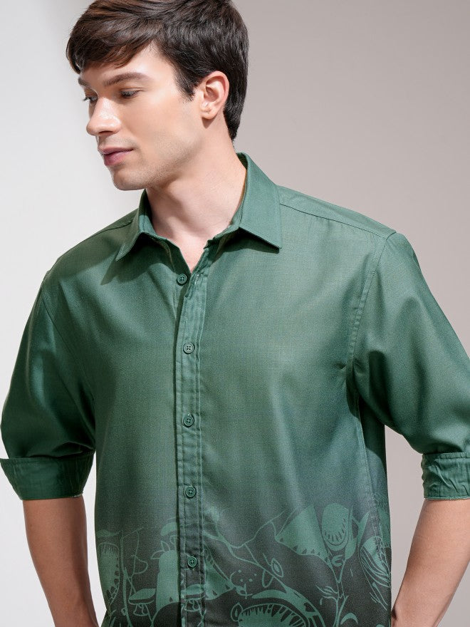 Highlander Men Green Printed Oversized Fit Casual Shirt - Green - Image 1