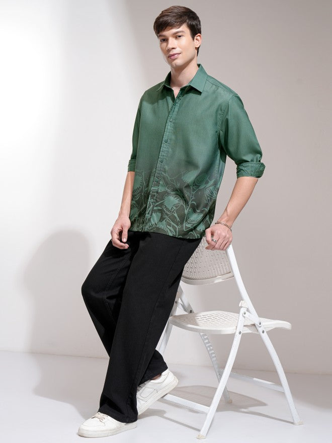 Highlander Men Green Printed Oversized Fit Casual Shirt - Green - Image 2