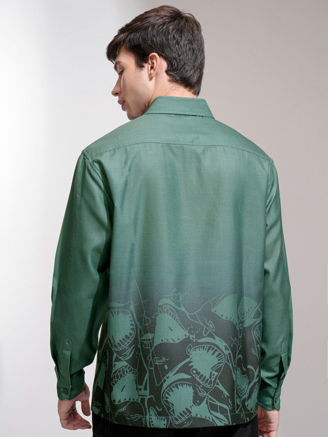 Highlander Men Green Printed Oversized Fit Casual Shirt - Green - Image 3
