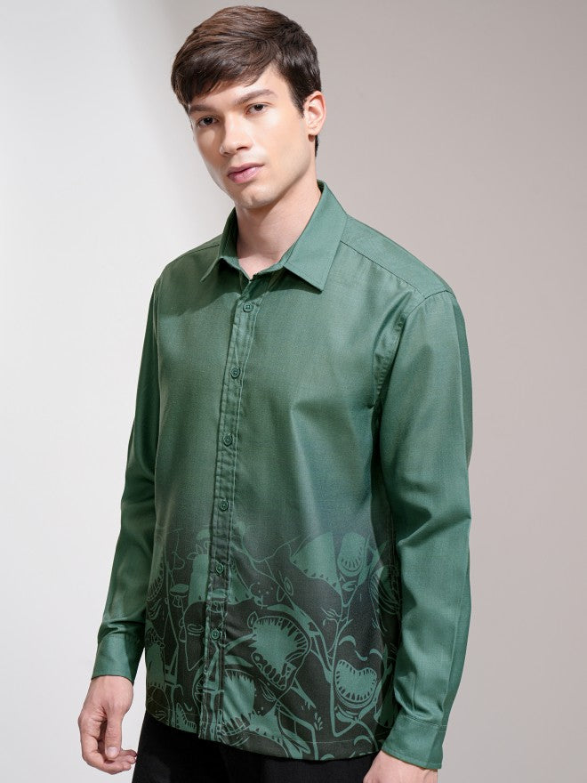 Highlander Men Green Printed Oversized Fit Casual Shirt - Green - Image 4