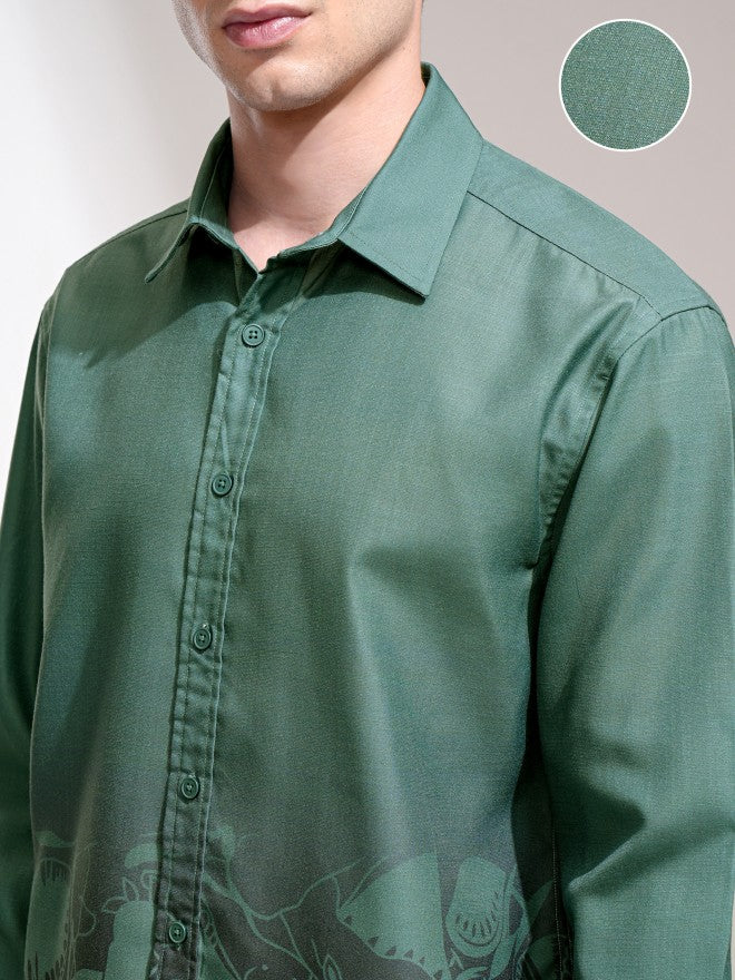 Highlander Men Green Printed Oversized Fit Casual Shirt - Green - Image 5