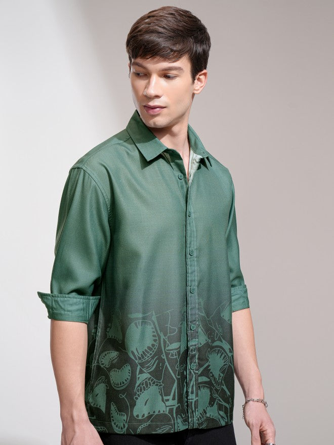 Highlander Men Green Printed Oversized Fit Casual Shirt - Green - Image 6
