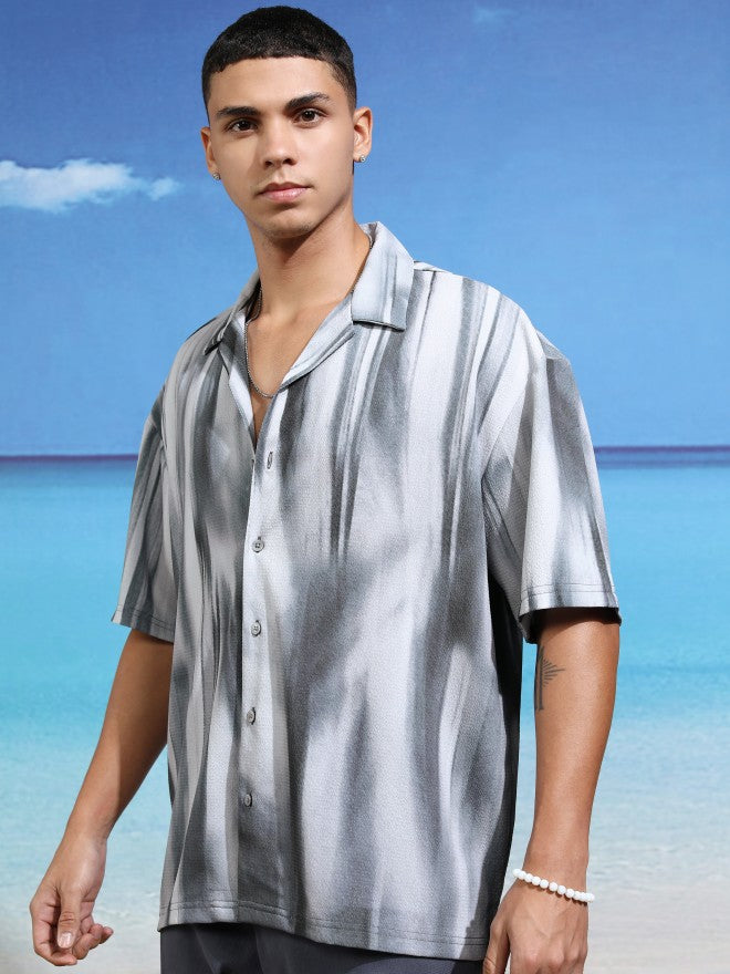 Highlander Men Grey Printed Oversized Fit Casual Shirt - Grey - Image 4