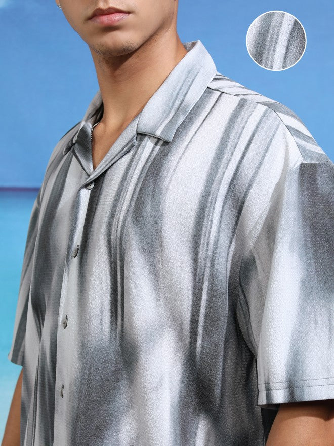 Highlander Men Grey Printed Oversized Fit Casual Shirt - Grey - Image 5