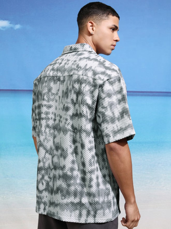 Highlander Men Pink Printed Oversized Fit Casual Shirt - Grey - Image 3