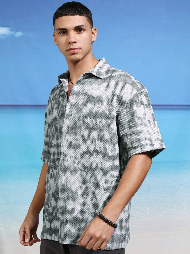 Highlander Men Pink Printed Oversized Fit Casual Shirt - Grey - Image 4