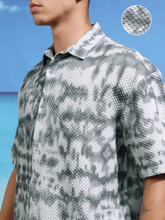 Highlander Men Pink Printed Oversized Fit Casual Shirt - Grey - Image 5