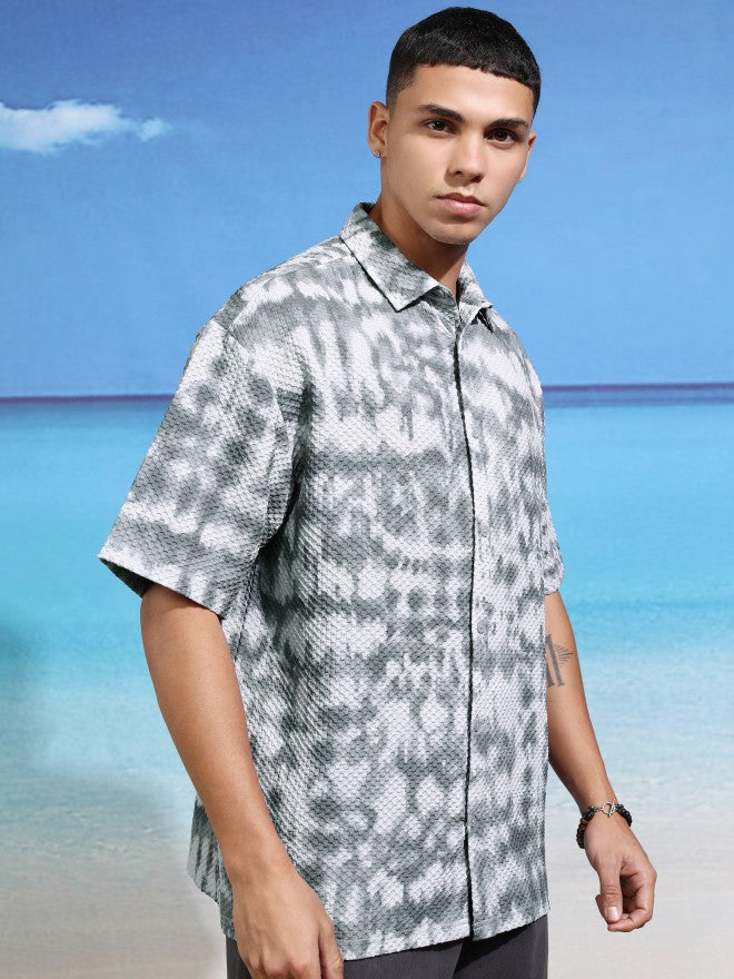 Highlander Men Pink Printed Oversized Fit Casual Shirt - Grey - Image 6