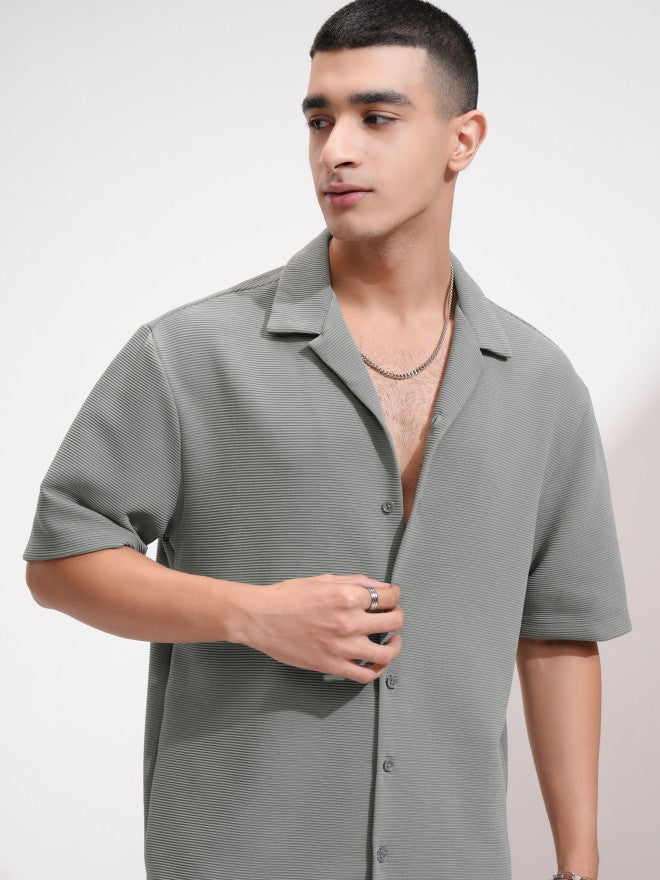 Highlander Men Grey Textured Oversized Fit Casual Shirt - Grey - Image 1