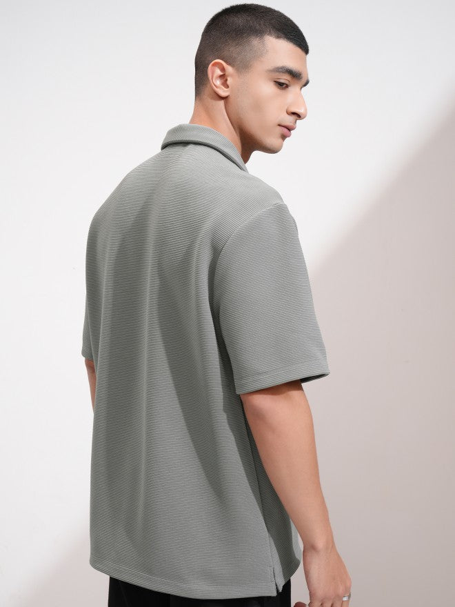 Highlander Men Grey Textured Oversized Fit Casual Shirt - Grey - Image 3