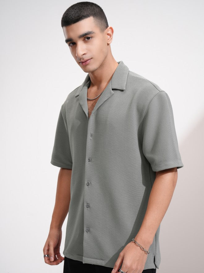 Highlander Men Grey Textured Oversized Fit Casual Shirt - Grey - Image 4