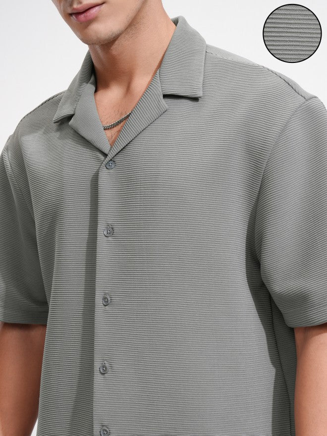 Highlander Men Grey Textured Oversized Fit Casual Shirt - Grey - Image 5