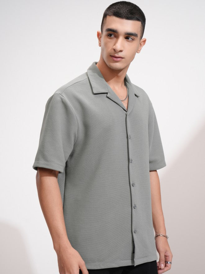 Highlander Men Grey Textured Oversized Fit Casual Shirt - Grey - Image 6