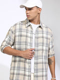Highlander Men Beige Checked Oversized Fit Casual Shirt - Beige - Image 1