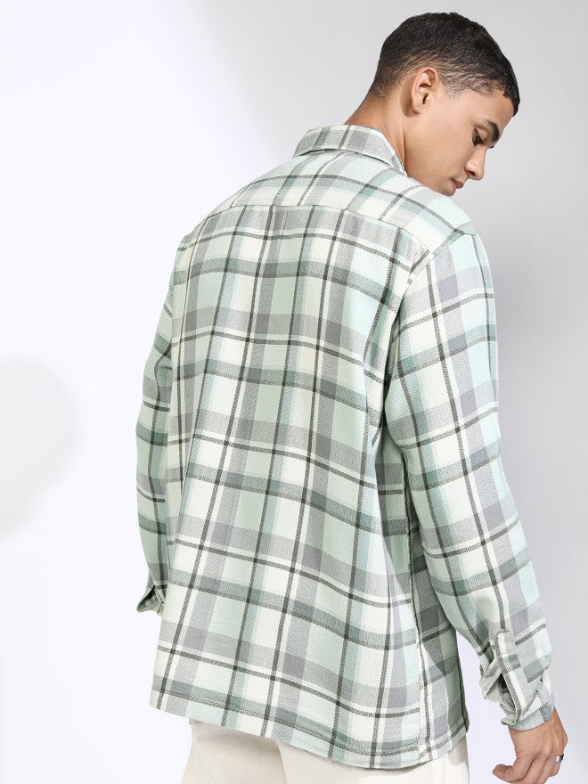 Highlander Men Green Checked Oversized Fit Casual Shirt - Green - Image 3