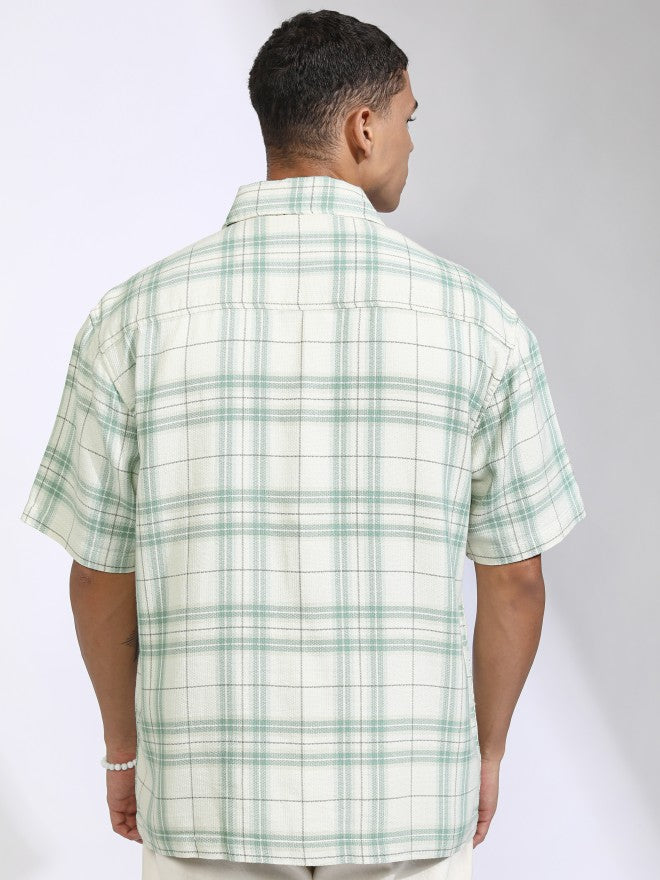 Highlander Men Off White Checked Oversized Fit Casual Shirt - Off White - Image 3