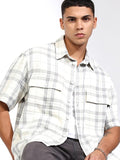 Highlander Men Off White Checked Oversized Fit Casual Shirt - Off White - Image 1