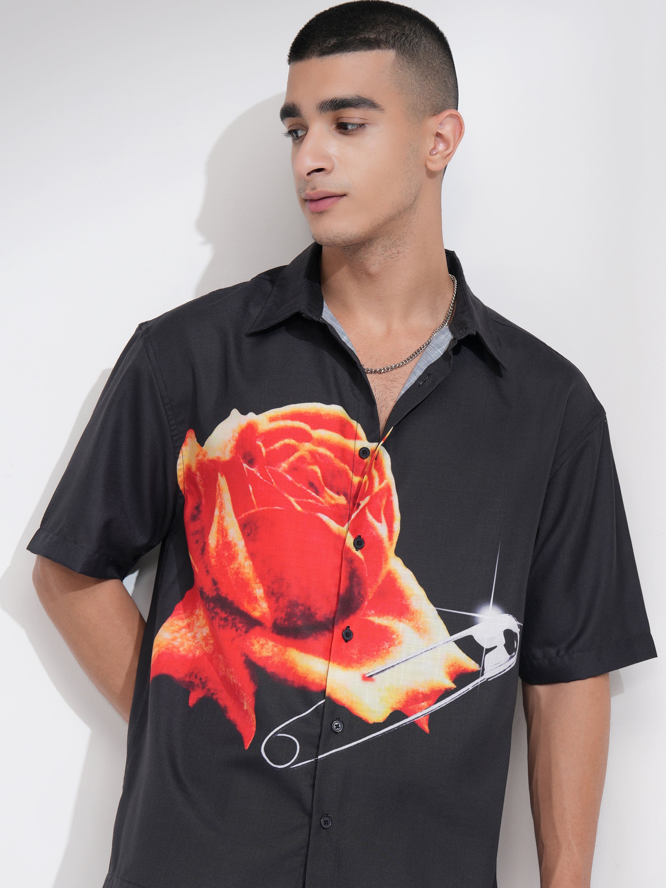 Highlander Men Black Printed Oversized Fit Casual Shirt - Black - Image 1