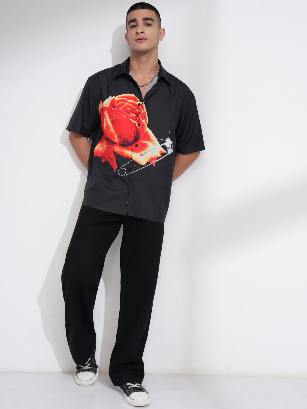 Highlander Men Black Printed Oversized Fit Casual Shirt - Black - Image 2