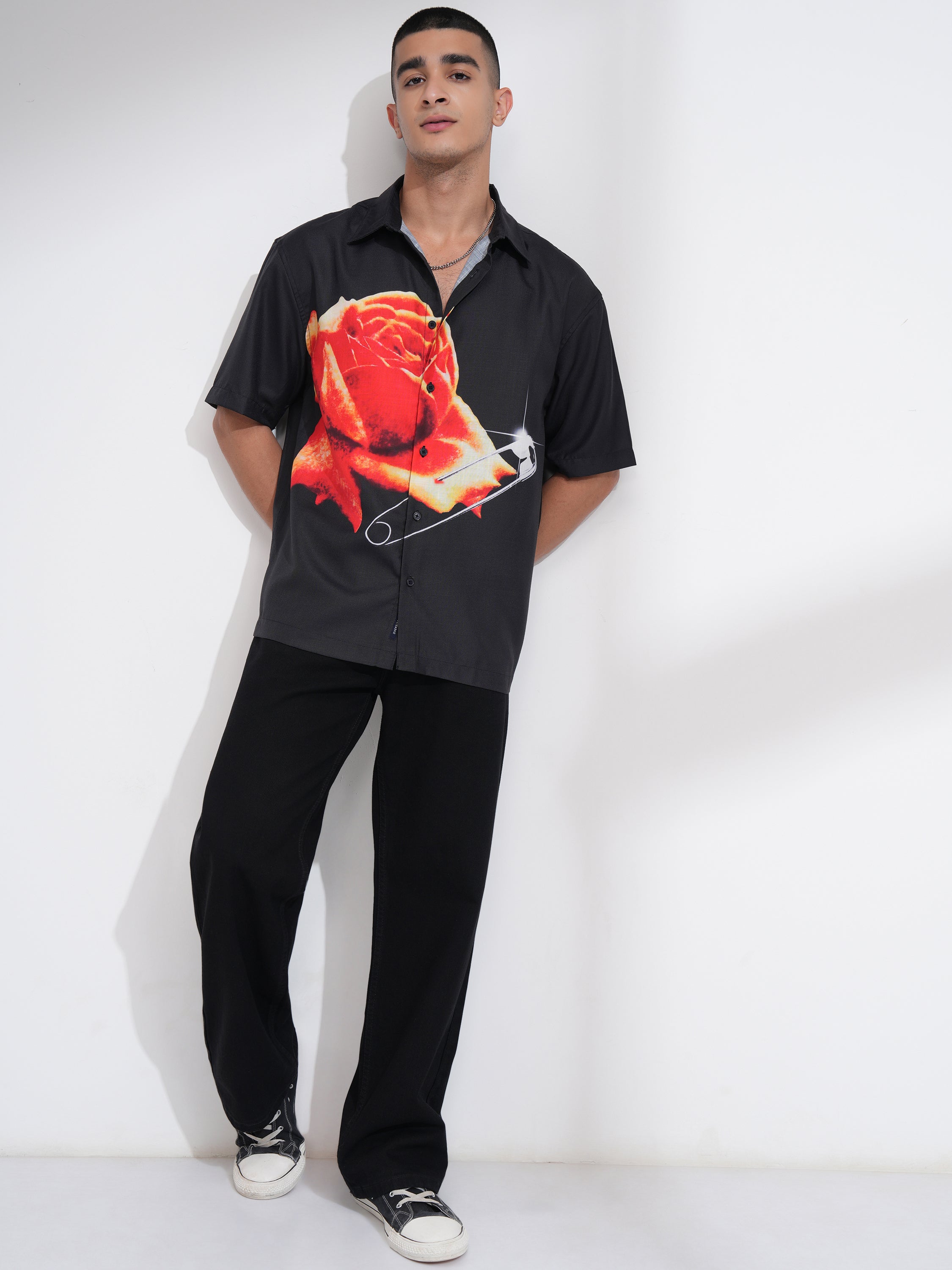 Highlander Men Black Printed Oversized Fit Casual Shirt - Black - Image 2