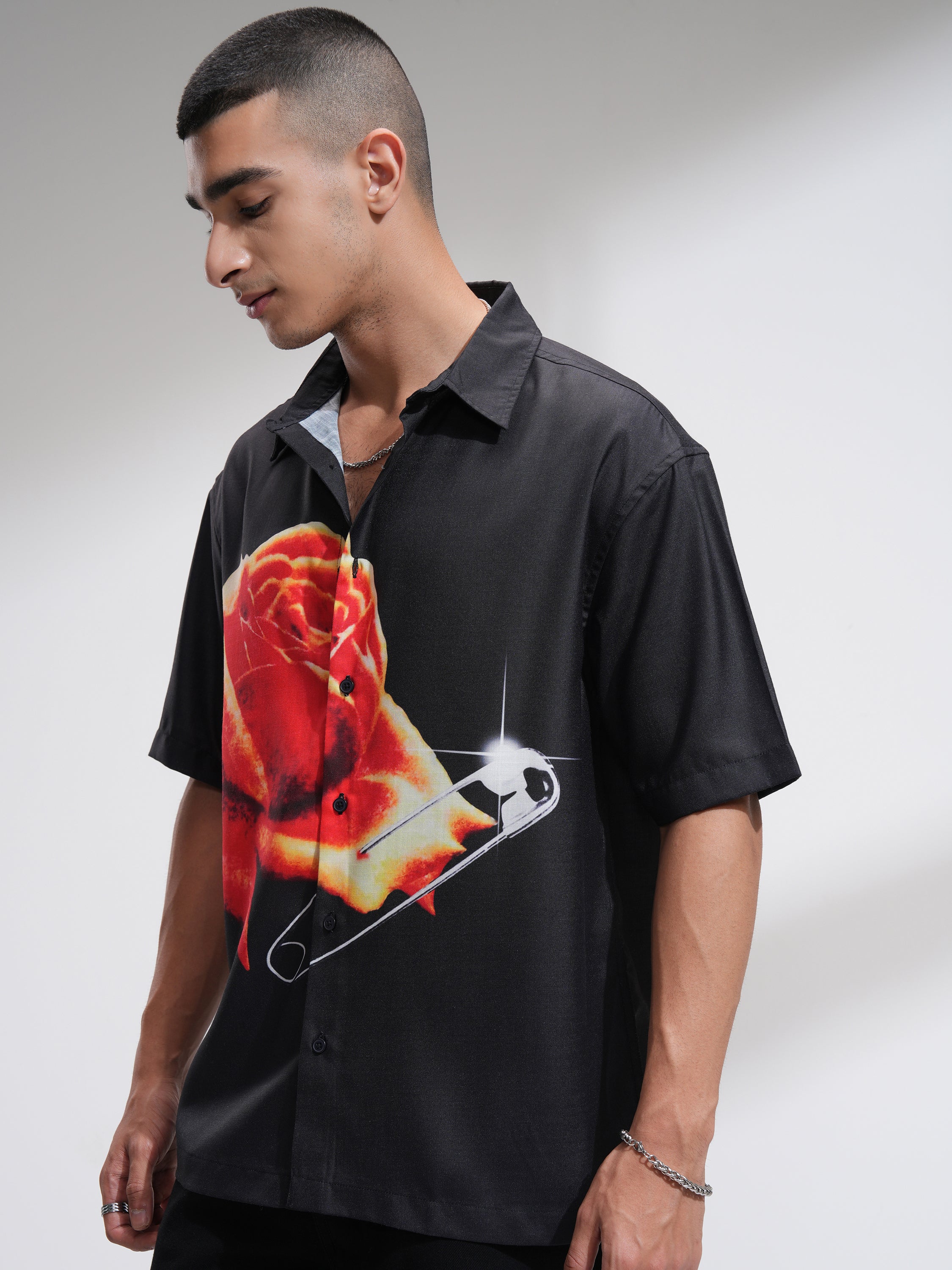 Highlander Men Black Printed Oversized Fit Casual Shirt - Black - Image 4