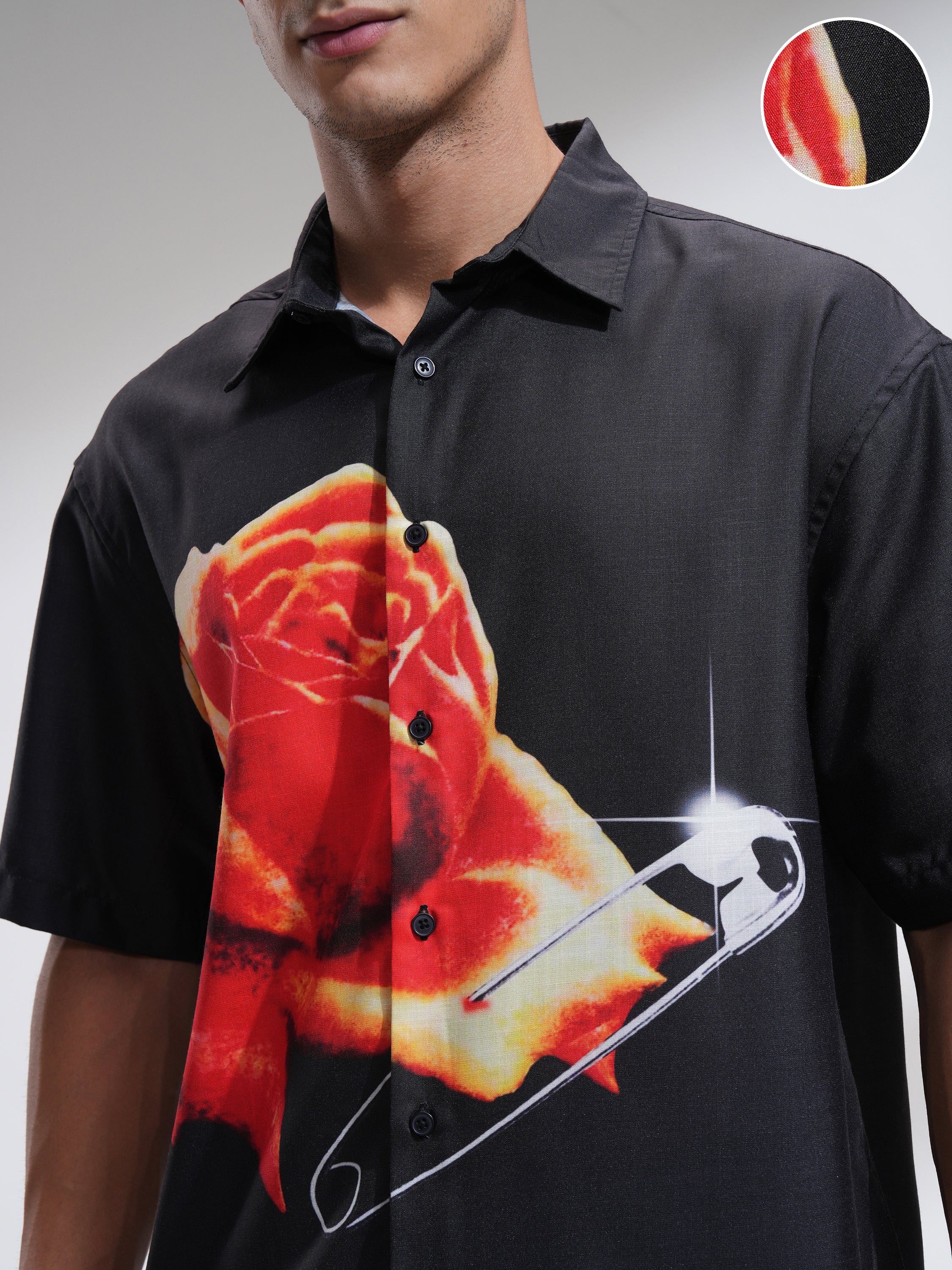 Highlander Men Black Printed Oversized Fit Casual Shirt - Black - Image 5
