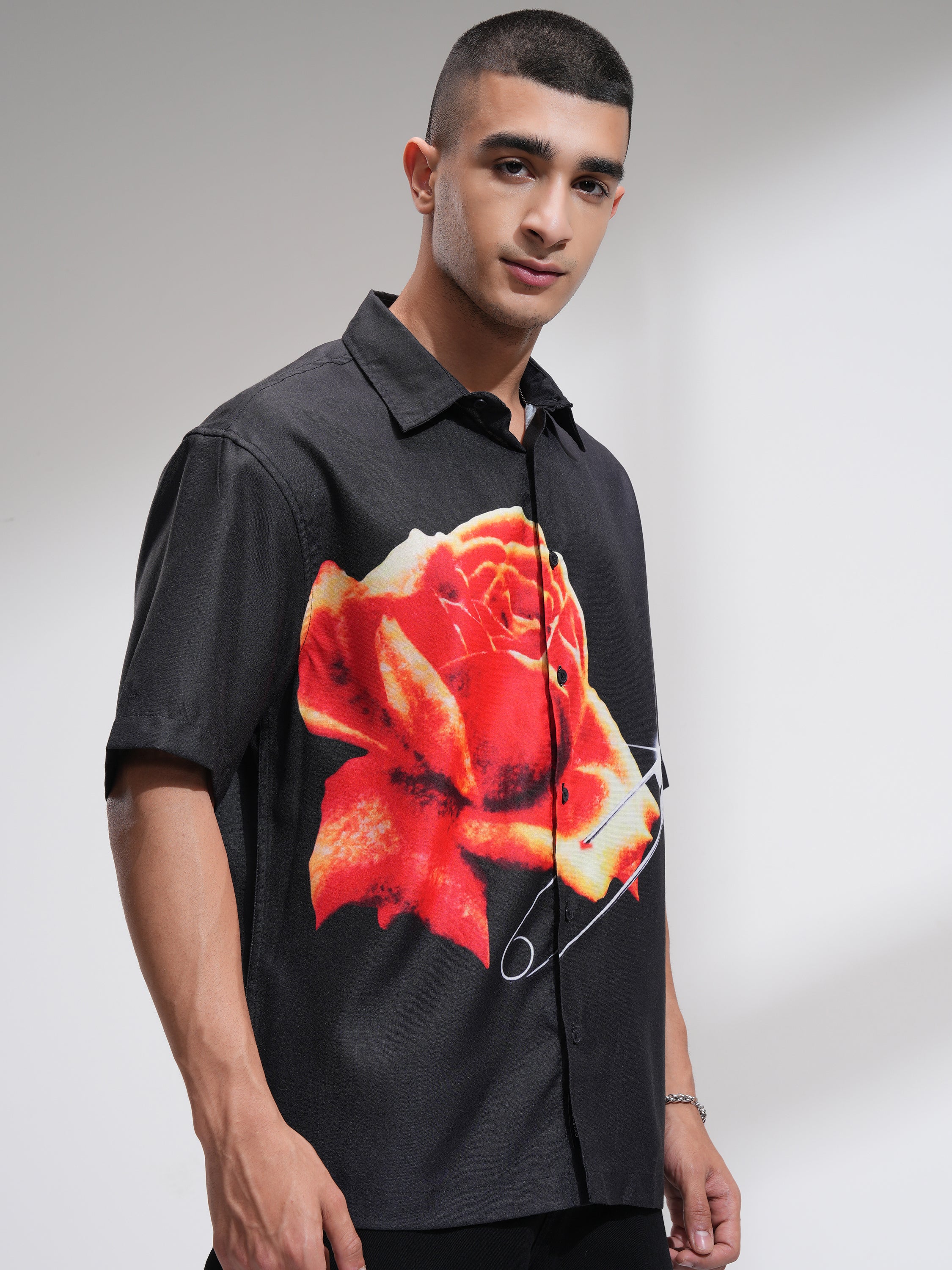 Highlander Men Black Printed Oversized Fit Casual Shirt - Black - Image 6