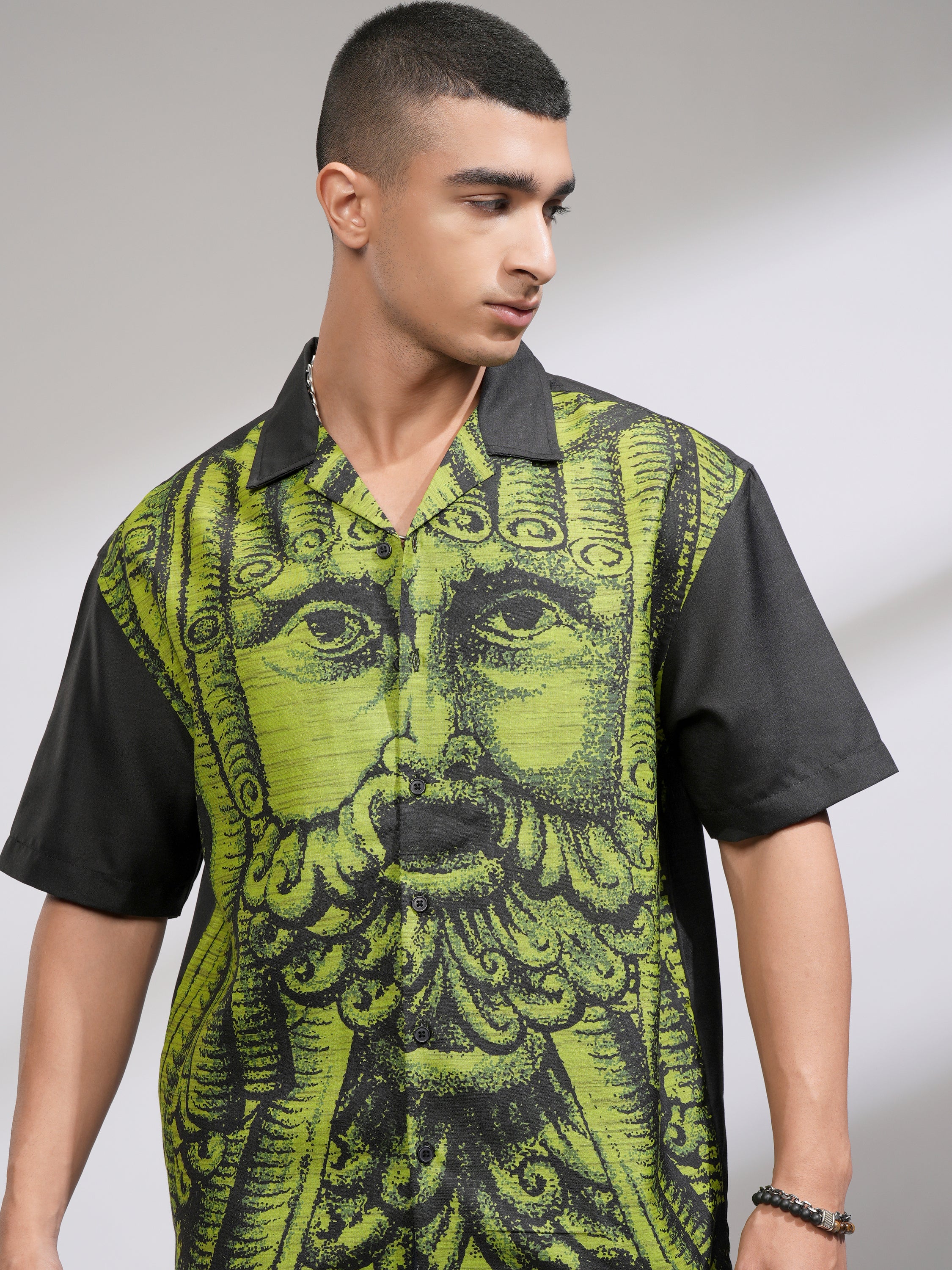 Highlander Men Black Printed Oversized Fit Casual Shirt - Black - Image 1