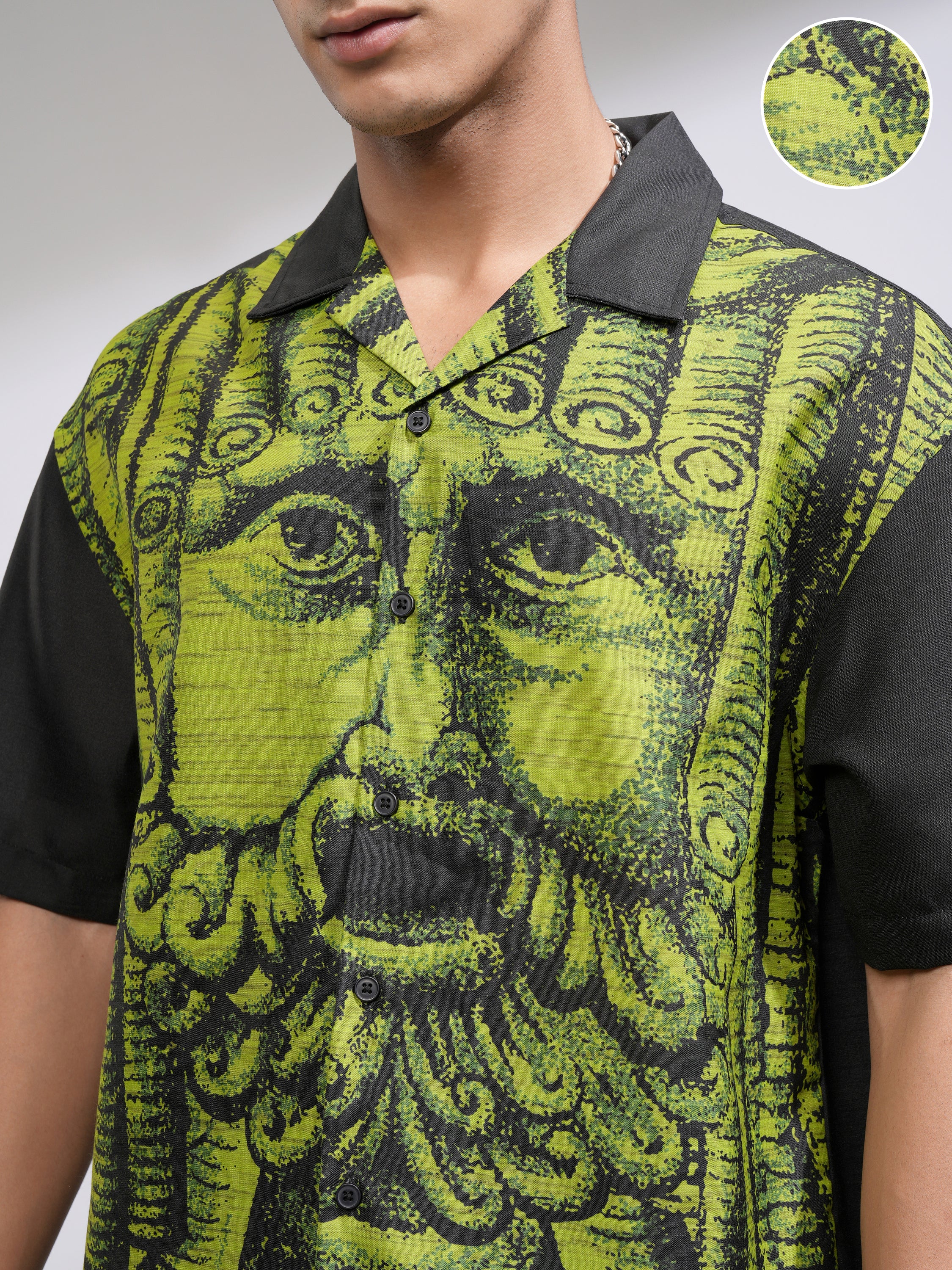 Highlander Men Black Printed Oversized Fit Casual Shirt - Black - Image 5